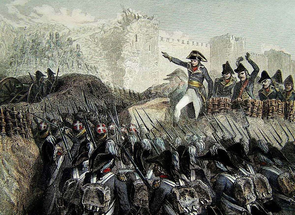 Napoleon commanding the charge on Acre. Circa 1799, painter unknown.